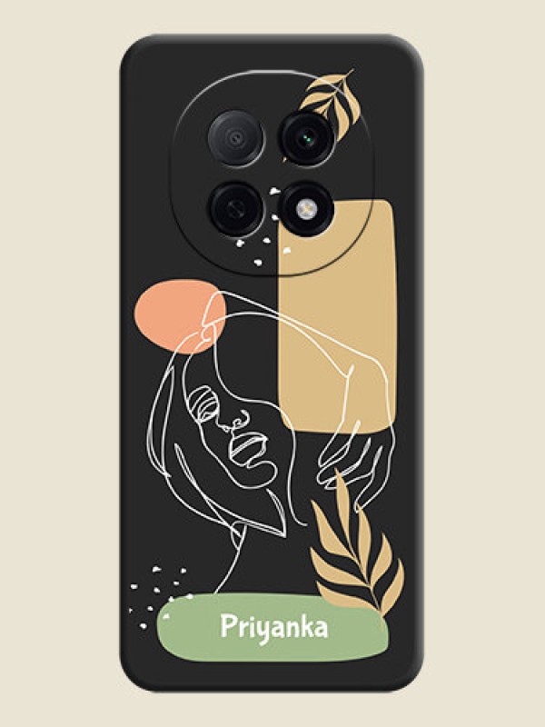 Custom Custom Text With Line Art Of Women & Leaves Design On Space Black Custom Soft Matte Mobile Back Cover - Oppo F29 Pro 5G