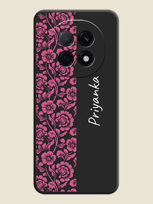 Custom Pink Floral Pattern Design With Custom Text On Space Black Custom Soft Matte Mobile Back Cover - Oppo F29 Pro 5G