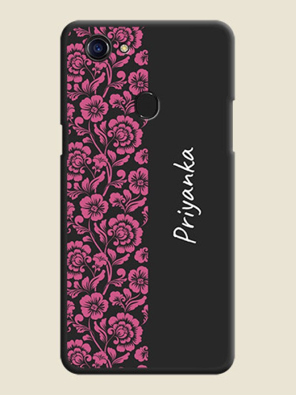 Custom Pink Floral Pattern Design With Custom Text On Space Black Personalized Soft Matte Phone Covers -Oppo F5 Youth