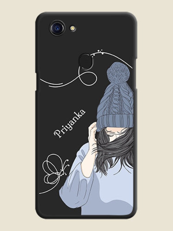 Custom Girl With Blue Winter Outfiit Custom Text Design On Space Black Personalized Soft Matte Phone Covers -Oppo F5 Youth