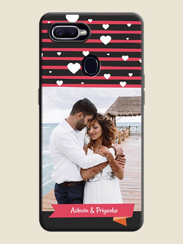 Custom White Color Love Symbols with Pink Lines Pattern on Space Black Custom Soft Matte Phone Cases - Oppo F9