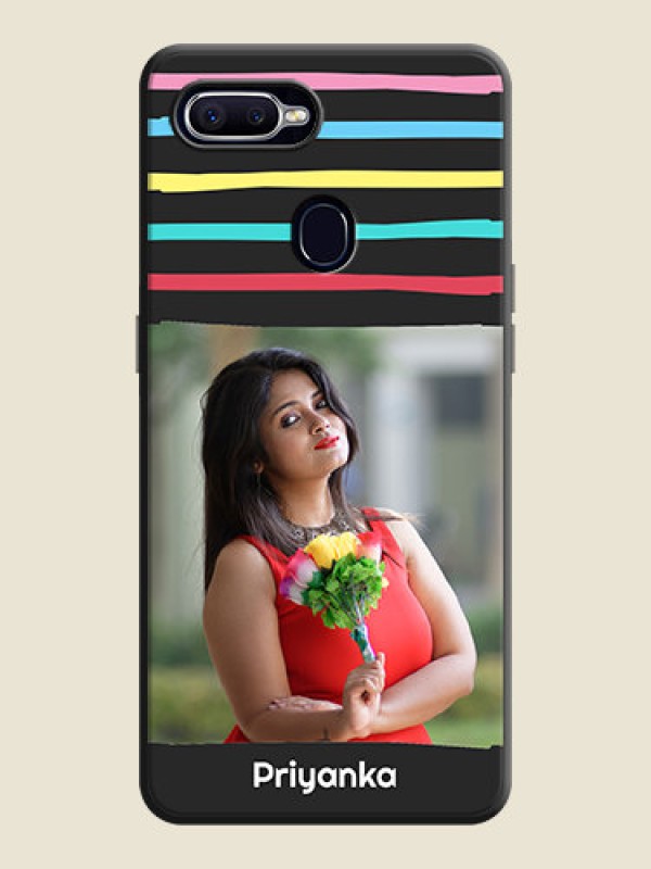 Custom Multicolor Lines with Image on Space Black Personalized Soft Matte Phone Covers - Oppo F9