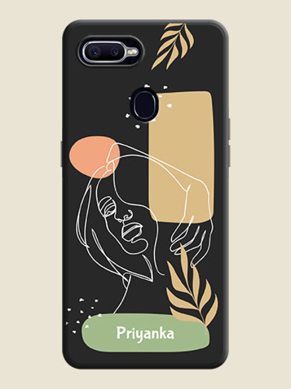 Custom Custom Text With Line Art Of Women & Leaves Design On Space Black Personalized Soft Matte Phone Covers -Oppo F9