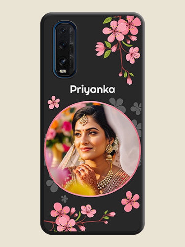 Custom Round Image with Pink Color Floral Design on Photo on Space Black Soft Matte Back Cover - Oppo Find X2