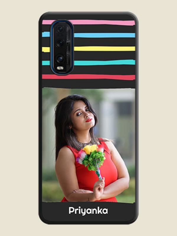 Custom Multicolor Lines with Image on Space Black Personalized Soft Matte Phone Covers - Oppo Find X2