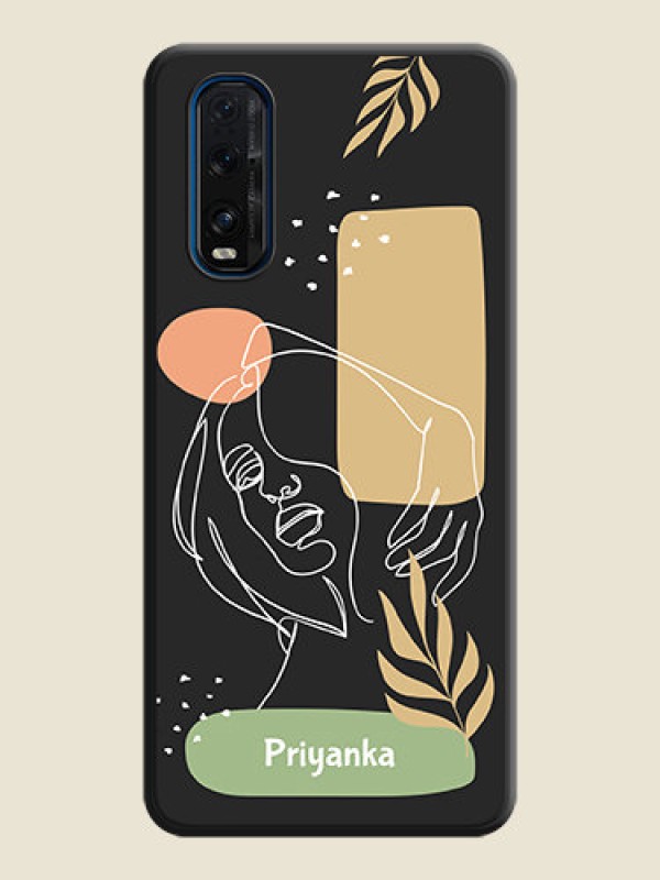 Custom Custom Text With Line Art Of Women & Leaves Design On Space Black Personalized Soft Matte Phone Covers -Oppo Find X2