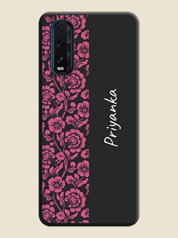 Custom Pink Floral Pattern Design With Custom Text On Space Black Personalized Soft Matte Phone Covers -Oppo Find X2