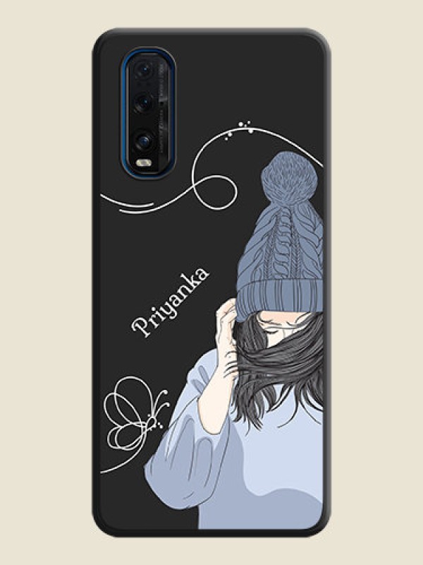 Custom Girl With Blue Winter Outfiit Custom Text Design On Space Black Personalized Soft Matte Phone Covers -Oppo Find X2
