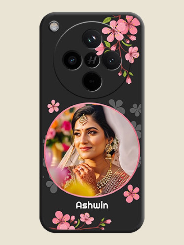 Custom Round Image with Pink Color Floral Design on Photo On Space Black Custom Soft Matte Mobile Back Cover - Oppo Find X8 5G