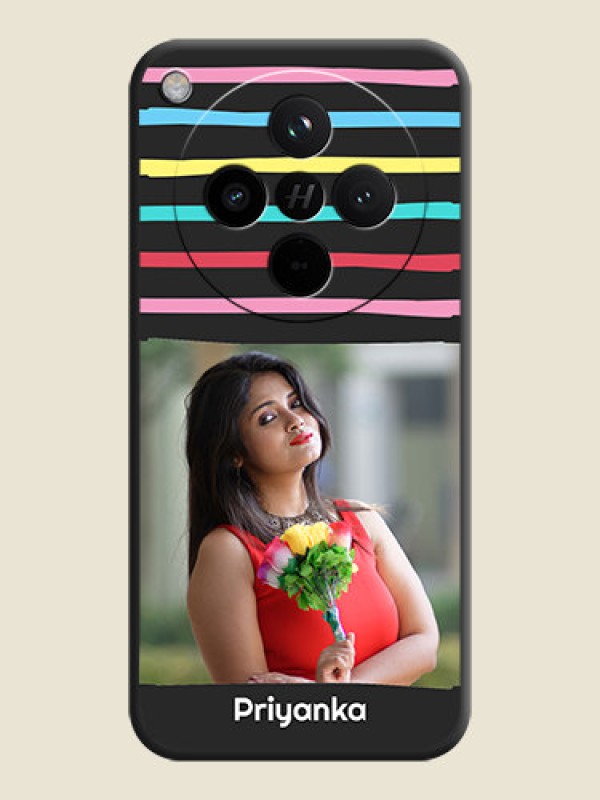 Custom Multicolor Lines with Image On Space Black Custom Soft Matte Mobile Back Cover - Oppo Find X8 5G