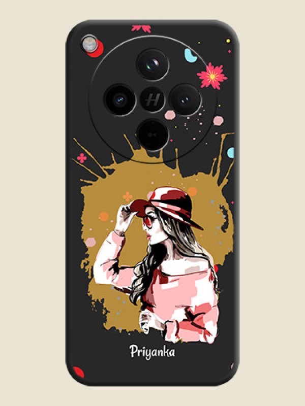 Custom Mordern Lady With Color Splash Background With Custom Text On Space Black Custom Soft Matte Mobile Back Cover - Oppo Find X8 5G