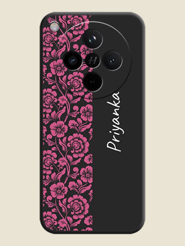 Custom Pink Floral Pattern Design With Custom Text On Space Black Custom Soft Matte Mobile Back Cover - Oppo Find X8 5G