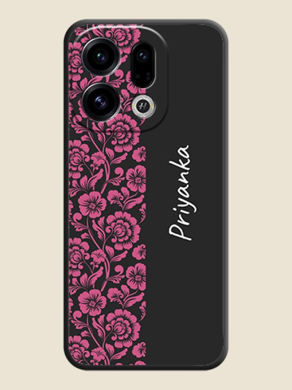 Custom Pink Floral Pattern Design With Custom Text On Space Black Custom Soft Matte Mobile Back Cover - Oppo Find X9 5G
