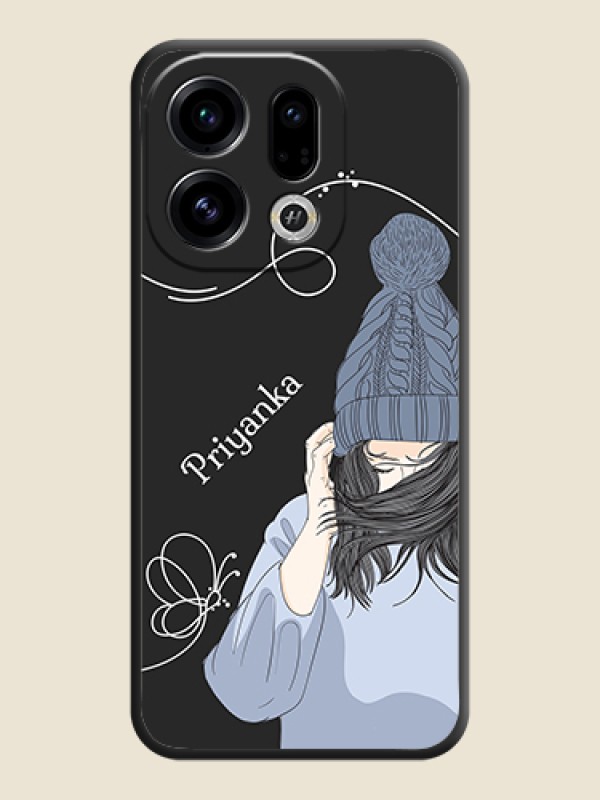 Custom Girl With Blue Winter Outfiit Custom Text Design On Space Black Custom Soft Matte Mobile Back Cover - Oppo Find X9 5G