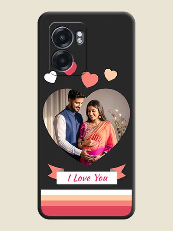 Custom Love Shaped Photo with Colorful Stripes on Personalised Space Black Soft Matte Cases - Oppo K10 5G