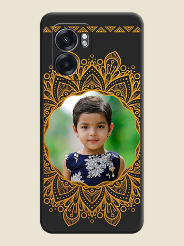 Custom Round Image with Floral Design on Photo on Space Black Soft Matte Mobile Cover - Oppo K10 5G