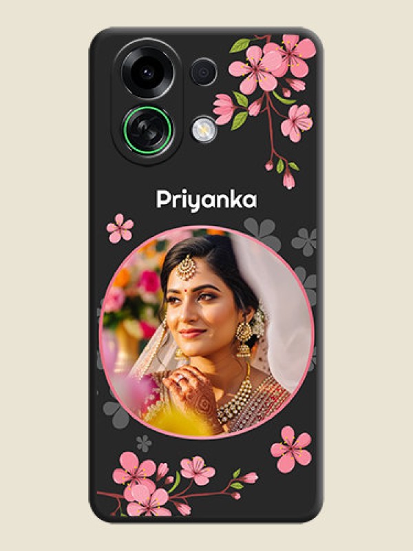 Custom Round Image with Pink Color Floral Design on Photo On Space Black Custom Soft Matte Mobile Back Cover - Oppo K13 Turbo 5G