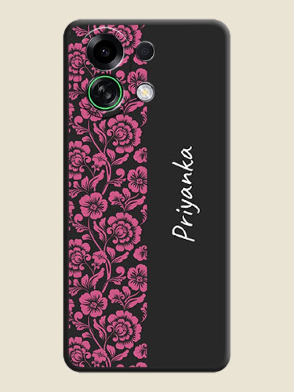 Custom Pink Floral Pattern Design With Custom Text On Space Black Custom Soft Matte Mobile Back Cover - Oppo K13 Turbo 5G