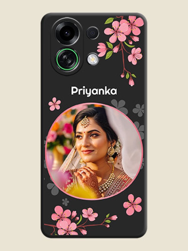 Custom Round Image with Pink Color Floral Design on Photo On Space Black Custom Soft Matte Mobile Back Cover - Oppo K13 Turbo Pro 5G