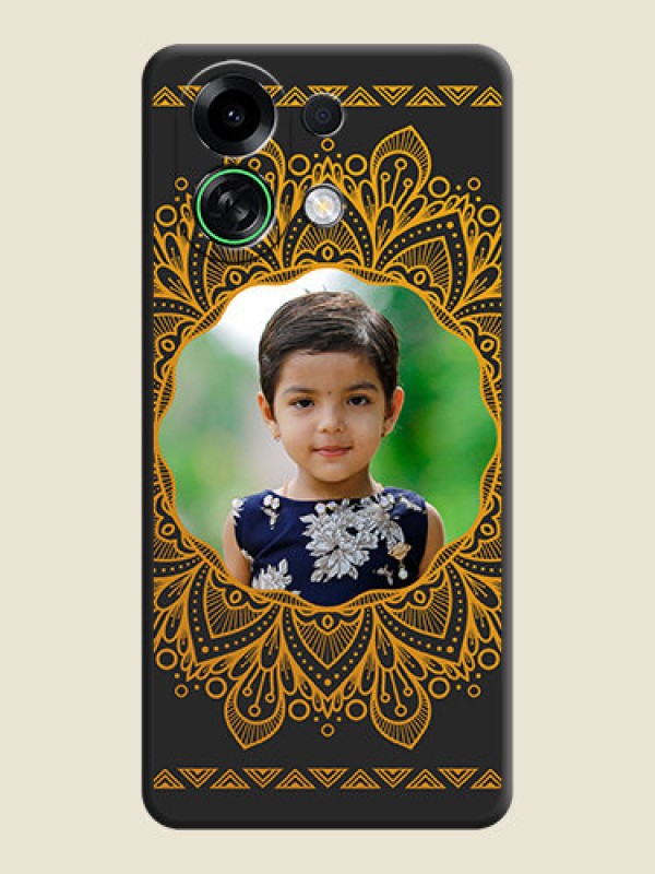 Custom Round Image with Floral Design On Space Black Custom Soft Matte Mobile Back Cover - Oppo K13 Turbo Pro 5G
