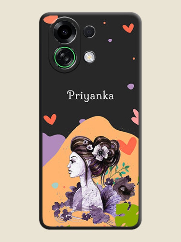 Custom Namecase For Her With Fancy Lady Image On Space Black Custom Soft Matte Mobile Back Cover - Oppo K13 Turbo Pro 5G