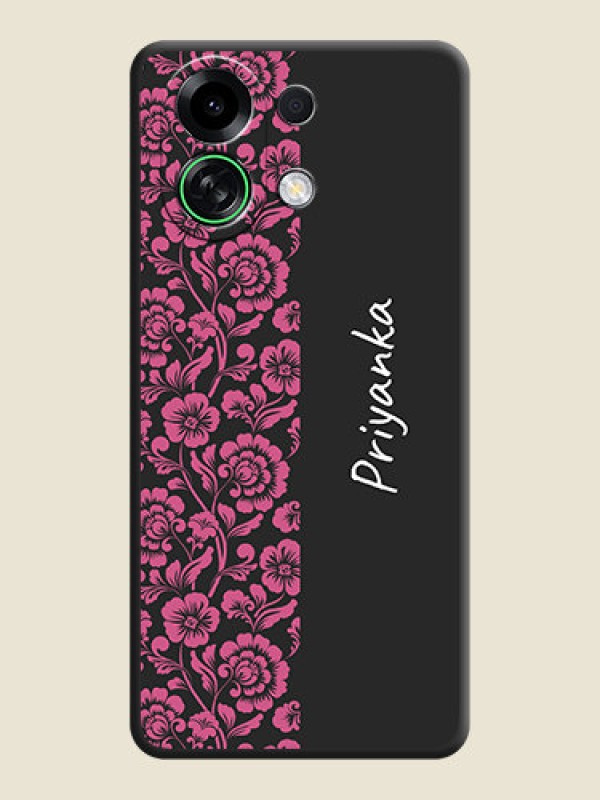 Custom Pink Floral Pattern Design With Custom Text On Space Black Custom Soft Matte Mobile Back Cover - Oppo K13 Turbo Pro 5G