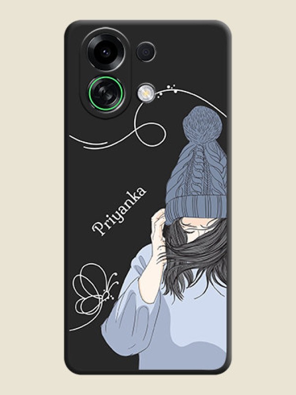 Custom Girl With Blue Winter Outfiit Custom Text Design On Space Black Custom Soft Matte Mobile Back Cover - Oppo K13 Turbo Pro 5G