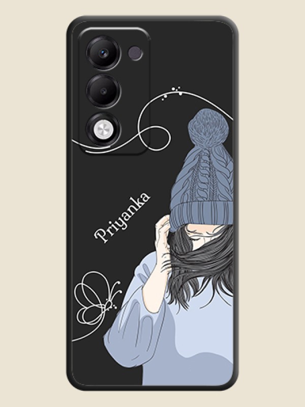 Custom Girl With Blue Winter Outfiit Custom Text Design On Space Black Custom Soft Matte Mobile Back Cover - Oppo k13x 5G