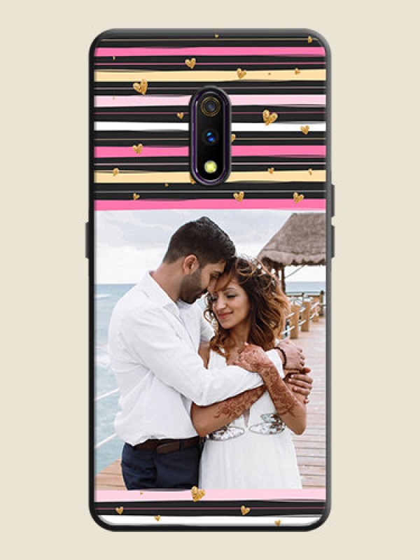 Custom Multicolor Lines and Golden Love Symbols Design on Photo on Space Black Soft Matte Mobile Cover - Oppo K3