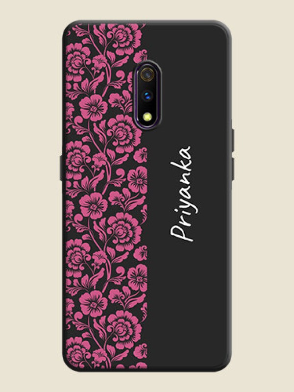 Custom Pink Floral Pattern Design With Custom Text On Space Black Personalized Soft Matte Phone Covers -Oppo K3