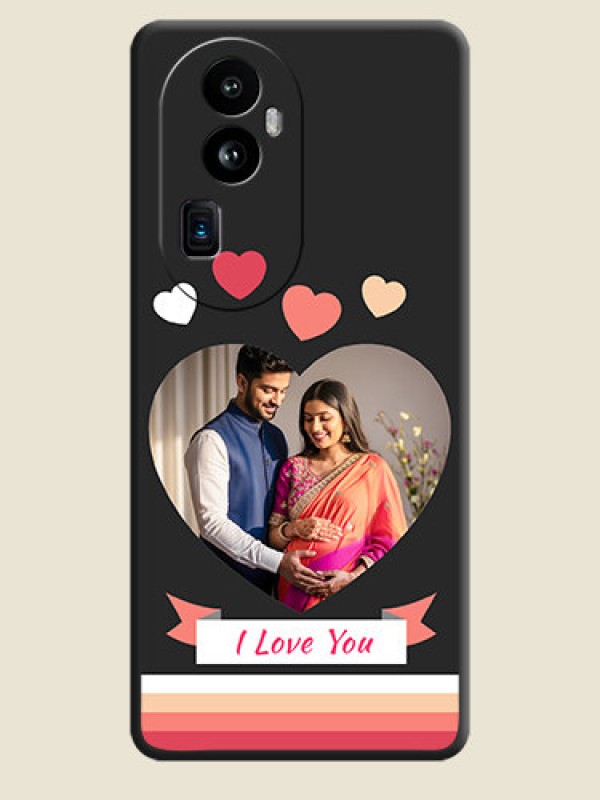 Custom Love Shaped Photo with Colorful Stripes on Personalised Space Black Soft Matte Cases - Reno 10 Pro Plus 5G