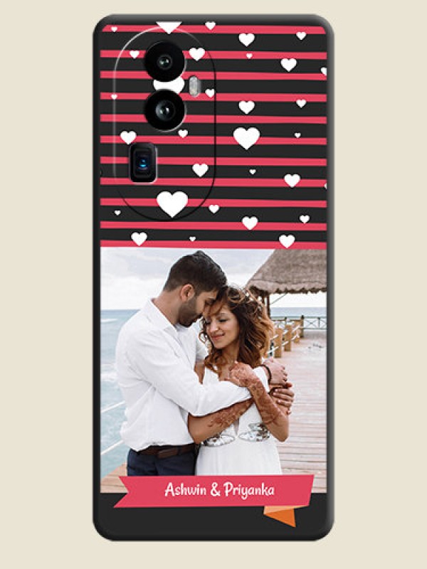 Custom White Color Love Symbols with Pink Lines Pattern on Space Black Custom Soft Matte Phone Cases - Reno 10 Pro Plus 5G