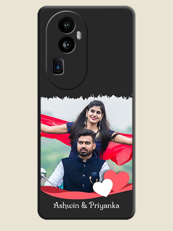 Custom Pink Color Love Shaped Ribbon Design with Text on Space Black Custom Soft Matte Phone Back Cover - Reno 10 Pro Plus 5G