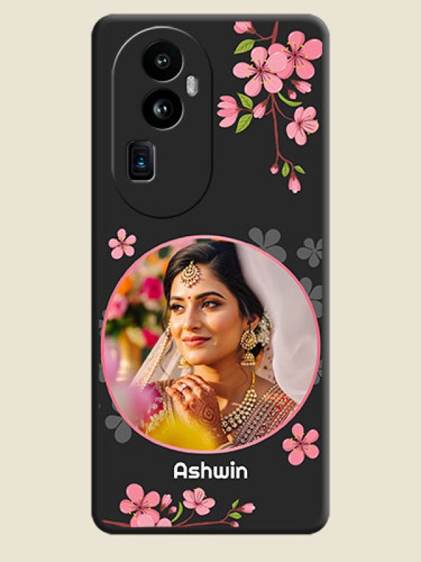 Custom Round Image with Pink Color Floral Design - Photo on Space Black Soft Matte Back Cover - Reno 10 Pro Plus 5G