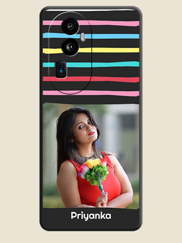 Custom Multicolor Lines with Image on Space Black Personalized Soft Matte Phone Covers - Reno 10 Pro Plus 5G