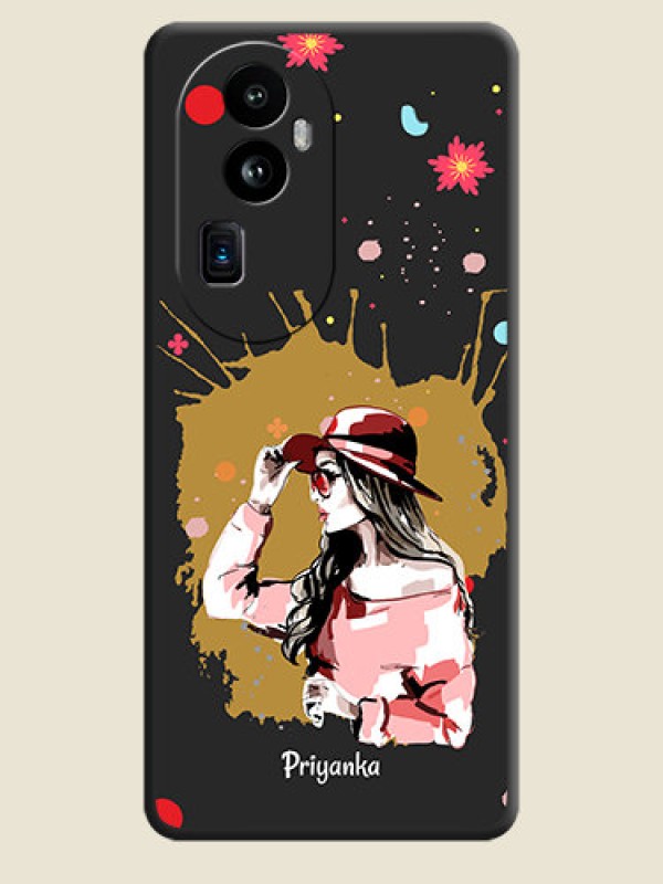Custom Mordern Lady With Color Splash Background With Custom Text On Space Black Personalized Soft Matte Phone Covers - Reno 10 Pro Plus 5G
