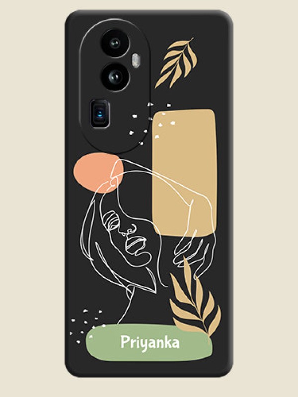 Custom Custom Text With Line Art Of Women & Leaves Design On Space Black Personalized Soft Matte Phone Covers - Reno 10 Pro Plus 5G