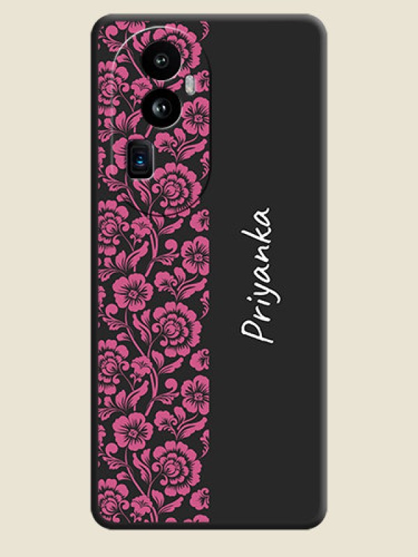 Custom Pink Floral Pattern Design With Custom Text On Space Black Personalized Soft Matte Phone Covers - Reno 10 Pro Plus 5G