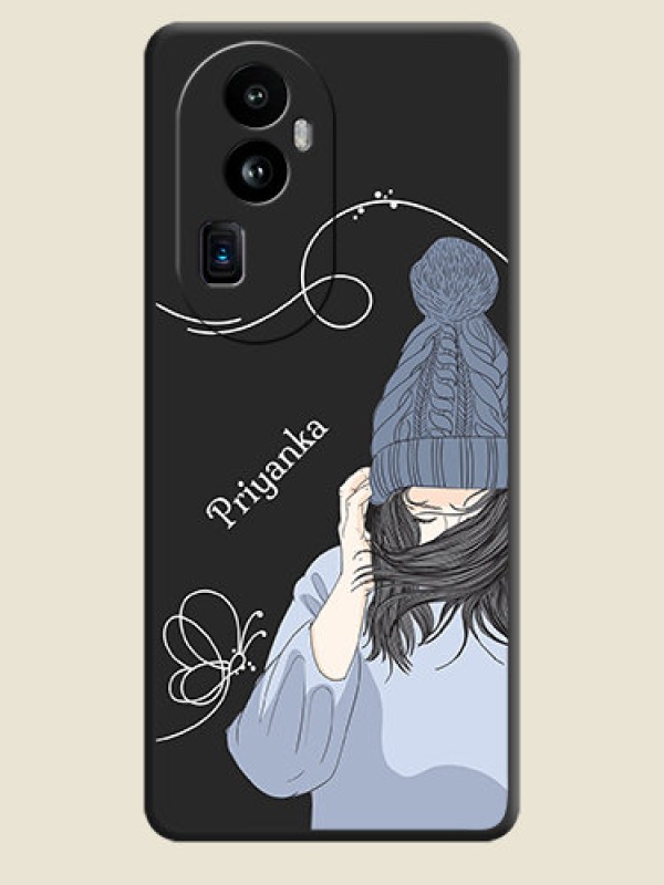 Custom Girl With Blue Winter Outfiit Custom Text Design On Space Black Personalized Soft Matte Phone Covers - Reno 10 Pro Plus 5G