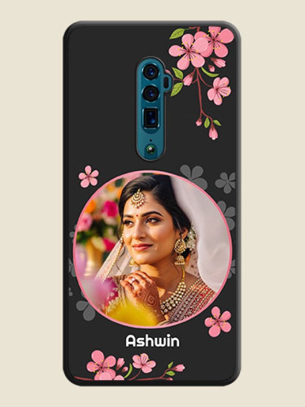 Custom Round Image with Pink Color Floral Design on Photo on Space Black Soft Matte Back Cover - Oppo Reno 10X Zoom