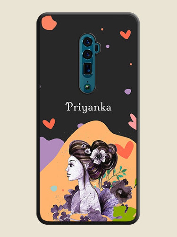 Custom Namecase For Her With Fancy Lady Image On Space Black Personalized Soft Matte Phone Covers -Oppo Reno 10X Zoom