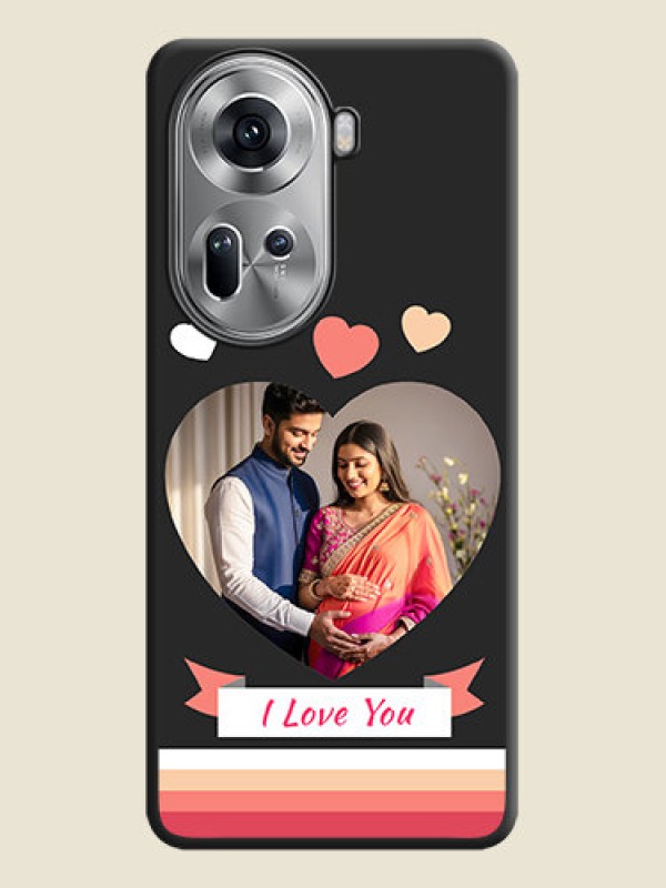 Custom Love Shaped Photo with Colorful Stripes on Personalised Space Black Soft Matte Cases - Reno 11 5G