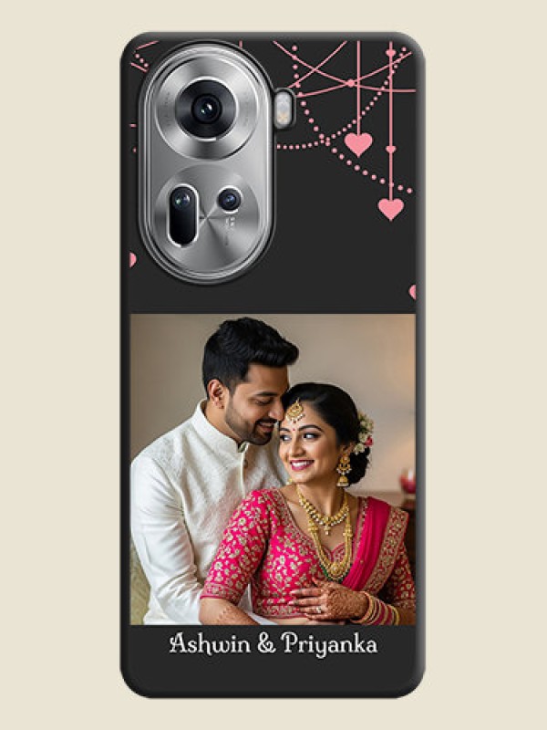 Custom Pink Love Hangings with Text on Space Black Custom Soft Matte Back Cover - Reno 11 5G