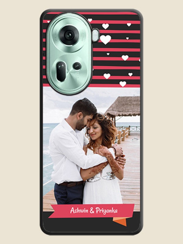 Custom White Color Love Symbols with Pink Lines Pattern on Space Black Custom Soft Matte Phone Cases - Reno 11 5G