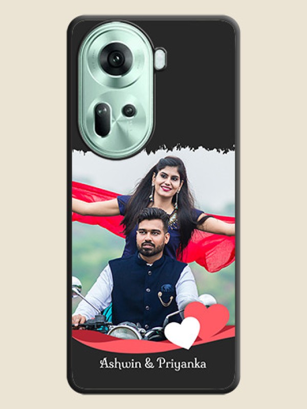 Custom Pink Color Love Shaped Ribbon Design with Text on Space Black Custom Soft Matte Phone Back Cover - Reno 11 5G