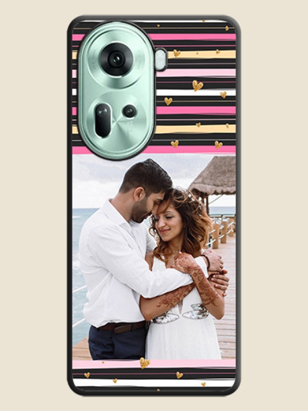 Custom Multicolor Lines and Golden Love Symbols Design - Photo on Space Black Soft Matte Mobile Cover - Reno 11 5G