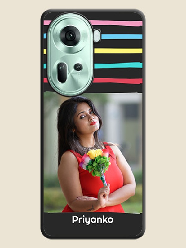 Custom Multicolor Lines with Image on Space Black Personalized Soft Matte Phone Covers - Reno 11 5G