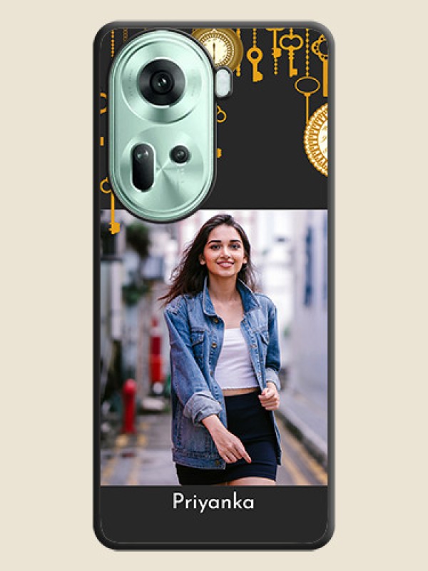 Custom Decorative Design with Text on Space Black Custom Soft Matte Back Cover - Reno 11 5G