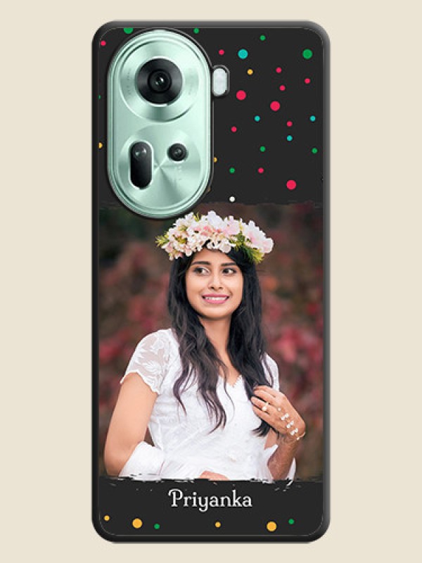 Custom Multicolor Dotted Pattern with Text on Space Black Custom Soft Matte Phone Back Cover - Reno 11 5G