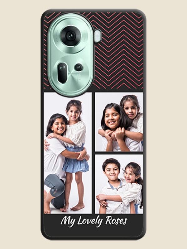 Custom Wave Pattern with 3 Image Holder on Space Black Custom Soft Matte Back Cover - Reno 11 5G